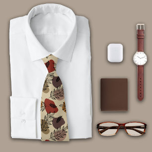 Botanical Leaves on Khaki Monogram Neck Tie