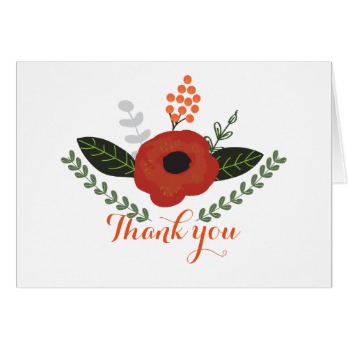 Botanical Leaves  Orange Floral Thank You Card