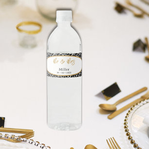 Botanical Leaves Pattern Mr & Mrs Name Date Water Bottle Label