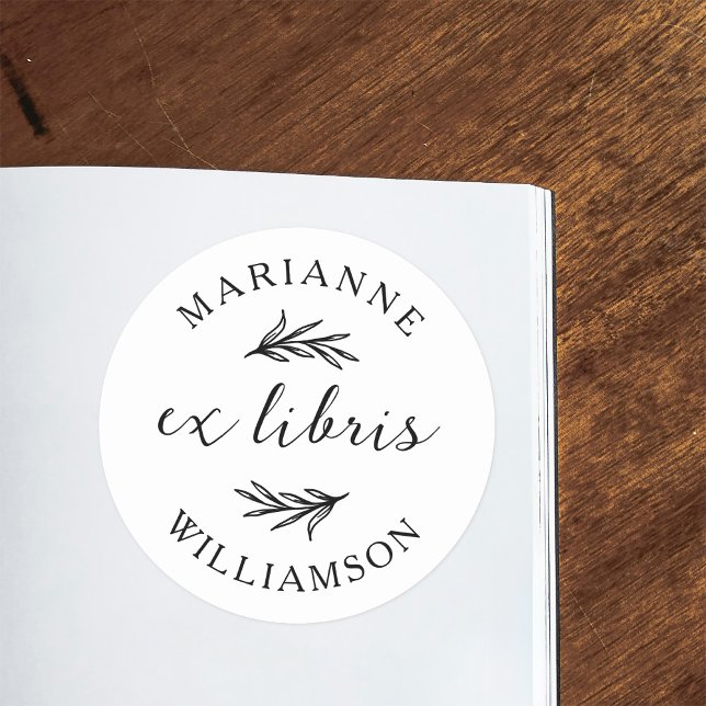 Botanical Leaves Round Name Ex Libris Bookplate (Creator Uploaded)