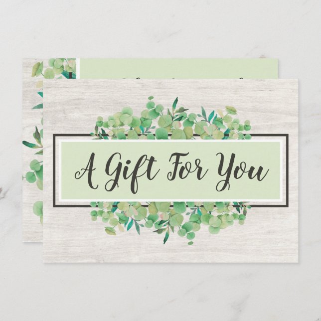 Botanical Leaves Rustic Wood Gift Certificate Card (Front/Back)