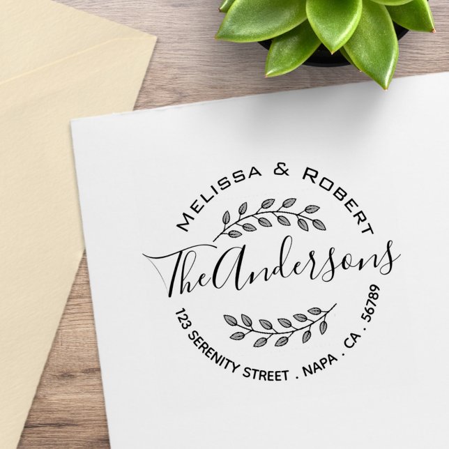 Botanical Leaves Shaded Wreath Couple Address 2 Rubber Stamp (Creator Uploaded)