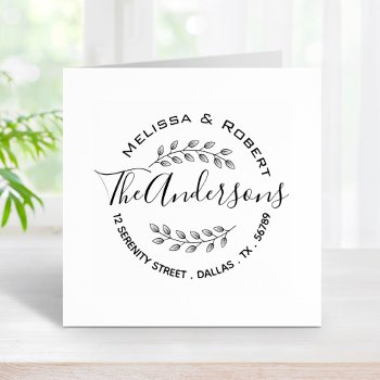 Botanical Leaves Shaded Wreath Couple Address 2 Rubber Stamp by Chibibi at Zazzle