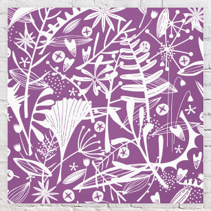 Botanical Leaves Silhouette Purple and White Canvas Print
