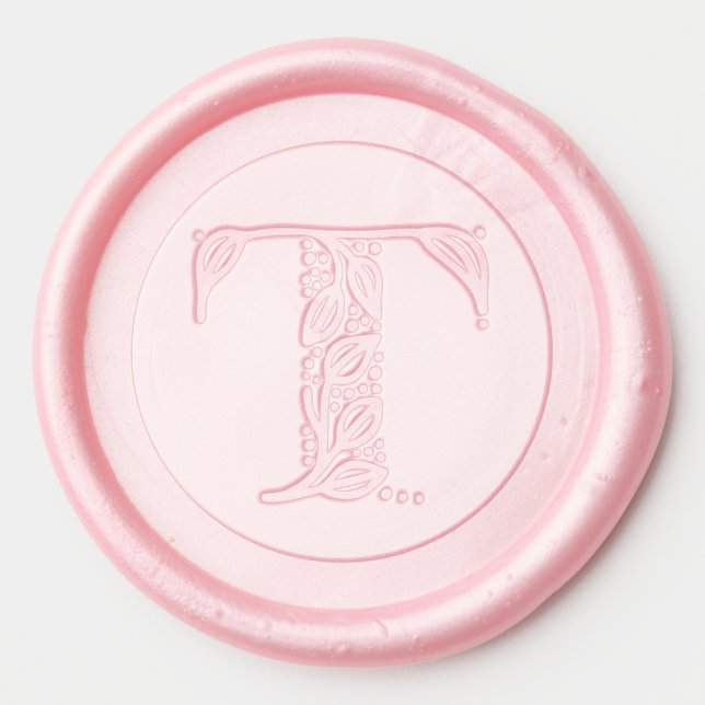 Botanical leaves T initial elegant monogram Wax Seal Sticker (Front)