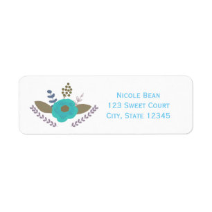 Botanical Leaves & Teal Blue Floral Address Label