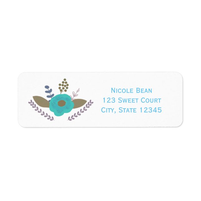 Botanical Leaves & Teal Blue Floral Address Label (Front)