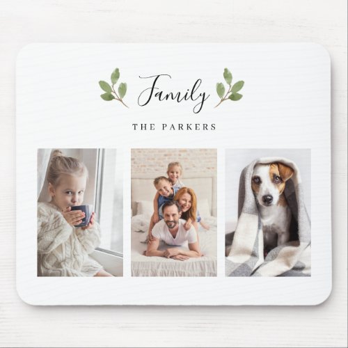 Botanical Leaves  Three Photo Family Mouse Pad