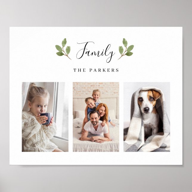 Botanical Leaves | Three Photo Family Poster (Front)