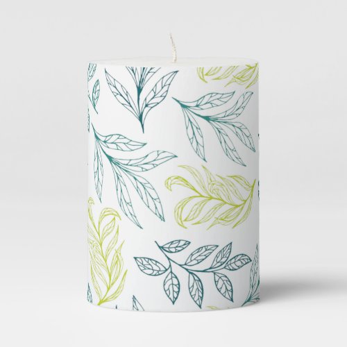 Botanical Leaves  Twiggy Branches Pattern  Pillar Candle