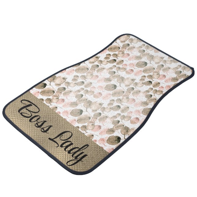 Botanical Leaves Watercolor Boss Lady Car Floor Mat (Angled)