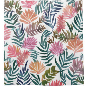 Botanical Leaves Watercolor   Floral Colorful Cute Shower Curtain
