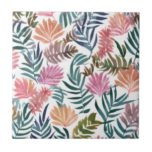 Botanical Leaves Watercolor Floral Colorful Leaf Ceramic Tile