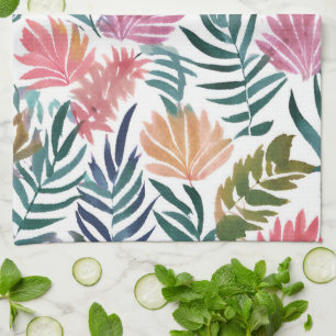 Botanical Leaves Watercolor Floral Colorful Leaf Kitchen Towel