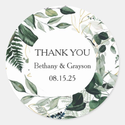 Botanical Leaves Wedding favor  Classic Round Sticker