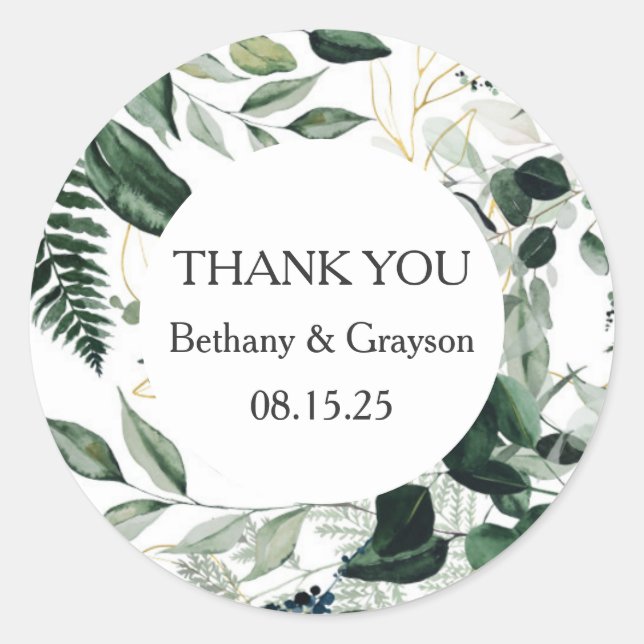 Botanical Leaves Wedding favor  Classic Round Sticker (Front)