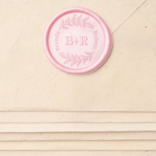 Botanical leaves wedding monogram and names wax seal sticker