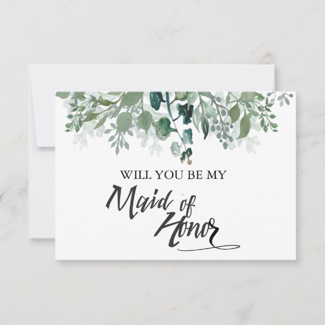Botanical Leaves Will You Be My Maid of Honor Invitation (Front)