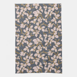 Botanical Leaves with Blossoms and Berries Kitchen Towel