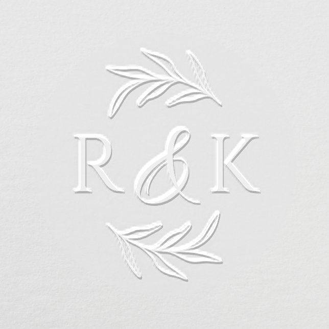 Botanical Leaves Wreath Ampersand Initials Wedding Embosser (Design)