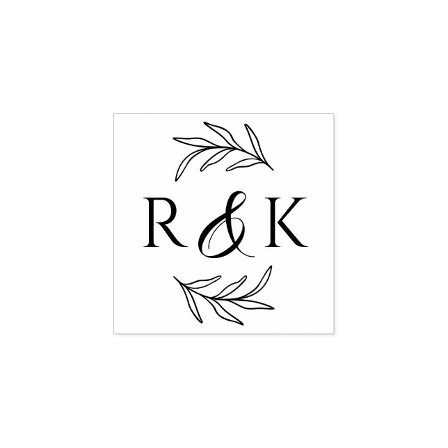 Botanical Leaves Wreath Ampersand Initials Wedding Rubber Stamp (Imprint)