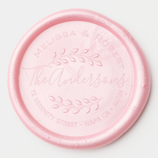 Botanical Leaves Wreath Couple Address Wax Seal Sticker (Front)