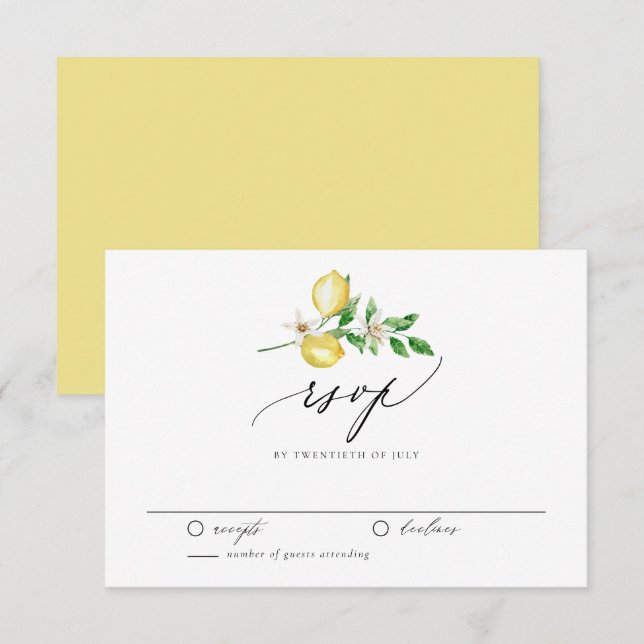 Botanical Lemon and Greenery Summer Wedding RSVP Card (Front/Back)