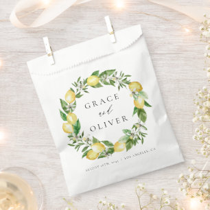 Botanical Lemon and Greenery Thank You Wedding Favor Bag