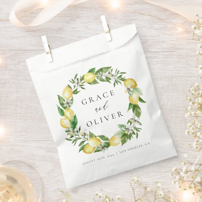 Botanical Lemon and Greenery Thank You Wedding Favor Bag (Clipped)