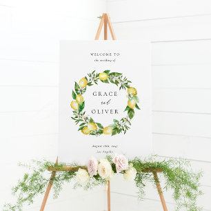 Botanical Lemon and Greenery Wreath Design Wedding Poster