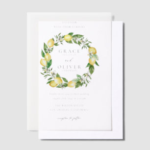 Botanical Lemon and Greenery Wreath Garden Wedding Vellum Invitations