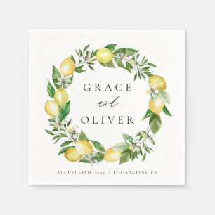 Botanical Lemon and Greenery Wreath Wedding Napkins