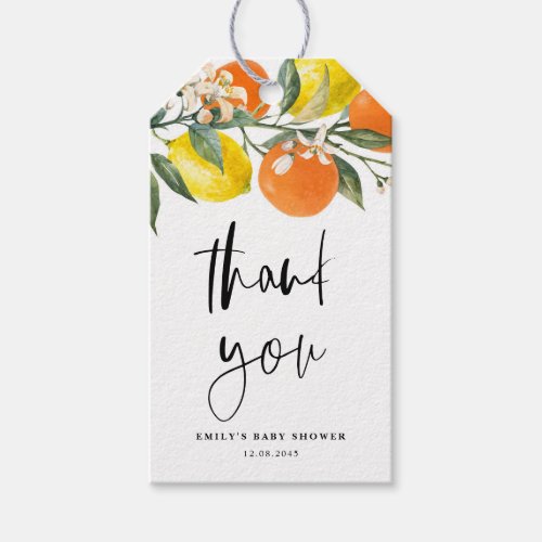 Botanical Lemon and Orange Baby Shower Thank You Gift Tags