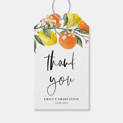 Botanical Lemon and Orange Graduation Thank You Gift Tags