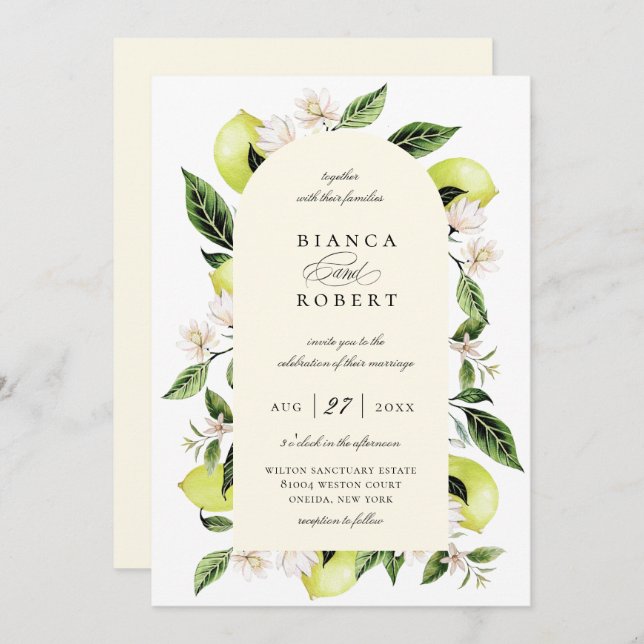 Botanical Lemon Arch Frame Wedding Invitation (Front/Back)