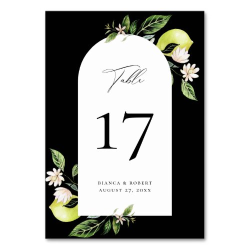 Botanical Lemon Arch Frame Wedding Table Number