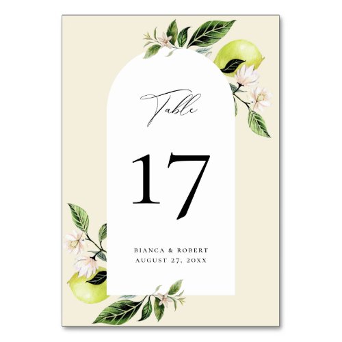 Botanical Lemon Arch Frame Wedding Table Number