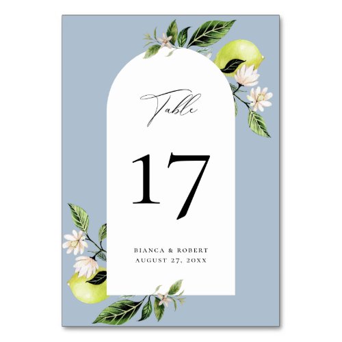 Botanical Lemon Arch Frame Wedding Table Number