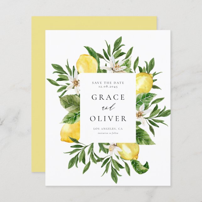 Botanical Lemon Blossoms Frame Save the Date (Front/Back)