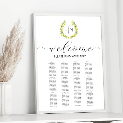 Botanical Lemon Citrus Wedding Seating Chart