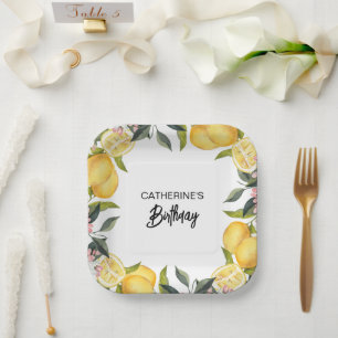 Botanical Lemon Garden Summer Birthday Paper Plates