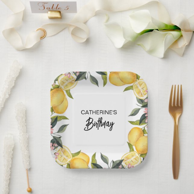 Botanical Lemon Garden Summer Birthday Paper Plates (Wedding)
