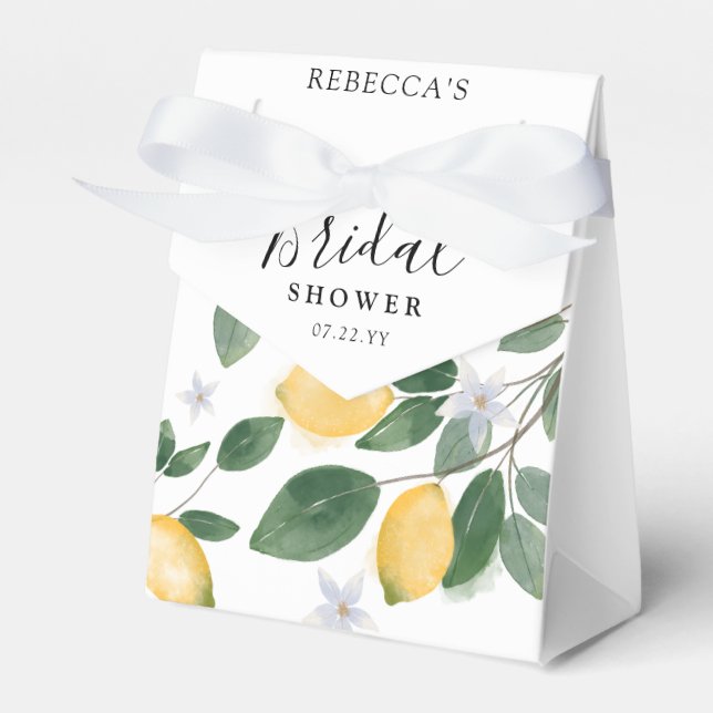 Botanical Lemon & Greenery Bridal Shower Favor Boxes (Front Side)