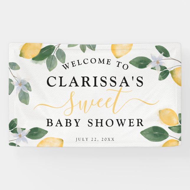 Botanical Lemon & Greenery Sweet Baby Shower Banner (Horizontal)