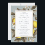 Botanical Lemon Leaves Wedding Dusty Blue Invitation<br><div class="desc">This wedding design is detailed with a vintage lemon plant botanical print and was designed to add a unique citrus touch to your wedding stationery needs. The background of the card is dusty blue and the design features 2 gold frames.</div>