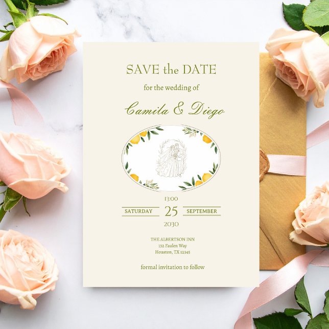 Botanical Lemon Olive Wedding Save the Date (Creator Uploaded)