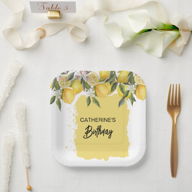 Botanical Lemon Summer Birthday Paper Plates (Wedding)