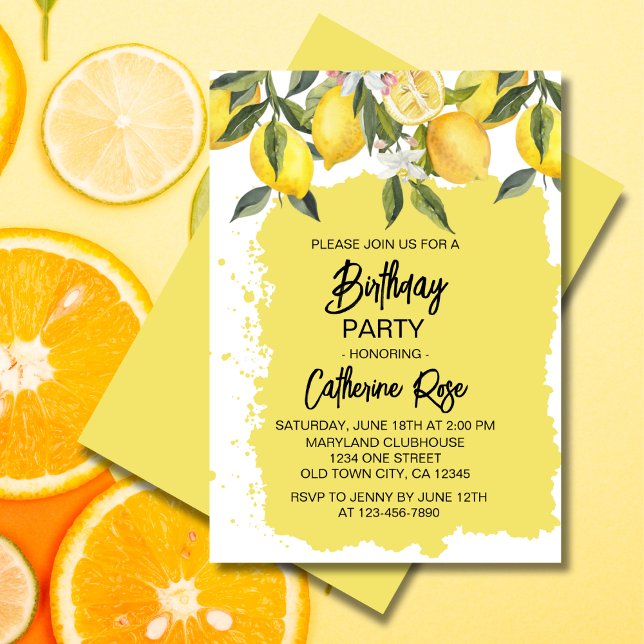 Botanical Lemon Summer Birthday Party Invitation (Creator Uploaded)