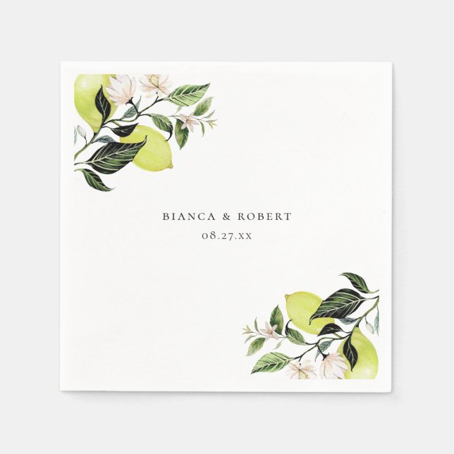 Botanical Lemon Wedding Napkins (Front)