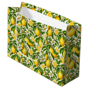 Botanical Lemons and White Blossoms Large Gift Bag